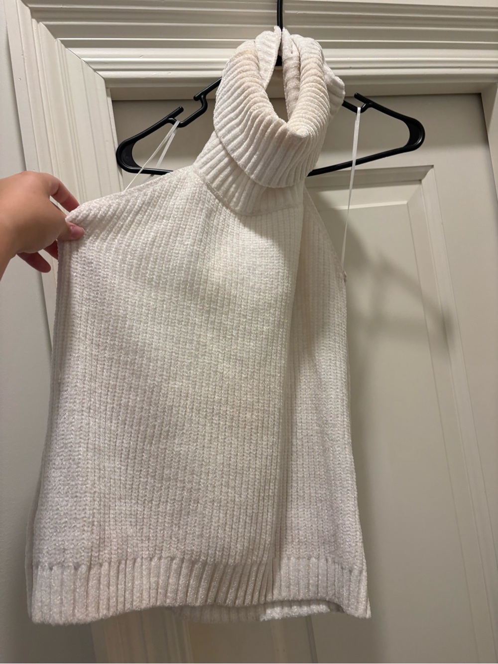 Cream Turtleneck Sleeveless Sweater Top